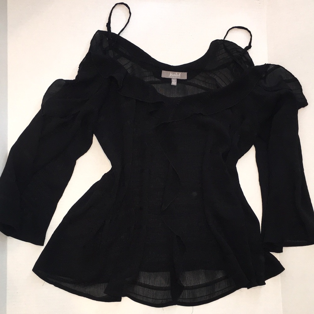 Marled Black Blouse Long Sleeve Open Shoulder | Size XL